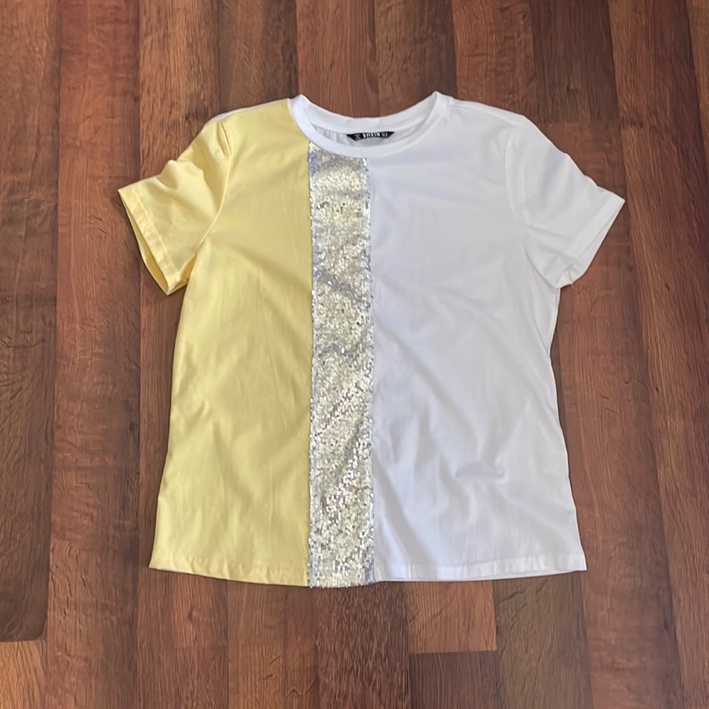 Block colored top with sequins
